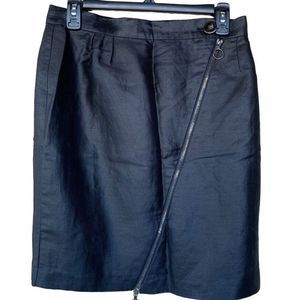 Mischen Skirt Women's 6 Black Silk Cotton Front Zip Knee Length Ladies
